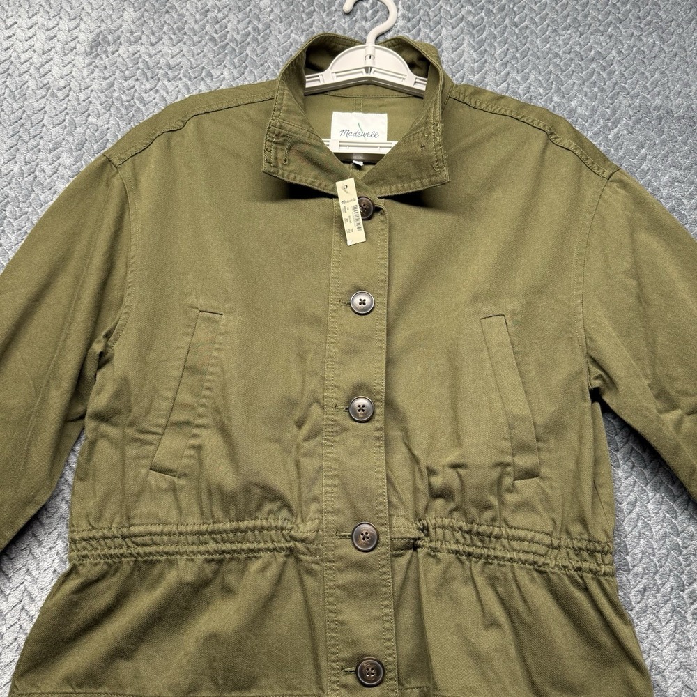 Madewell Jacket Women's XS Olive Green Utility Peplum Button Cotton Blend Light - Picture 4 of 9